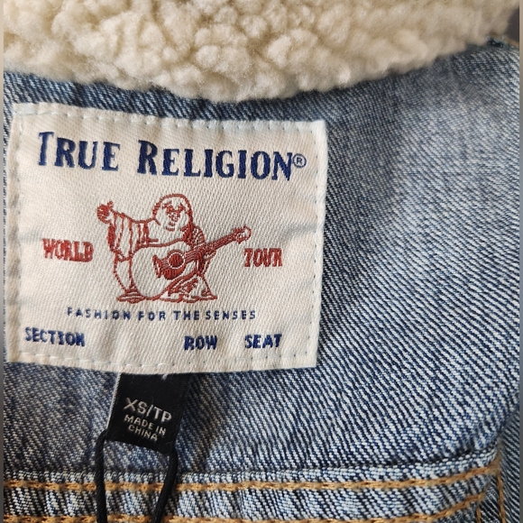 True Religion Sherpa Collar Denim Jacket sz XS - Picture 4 of 7